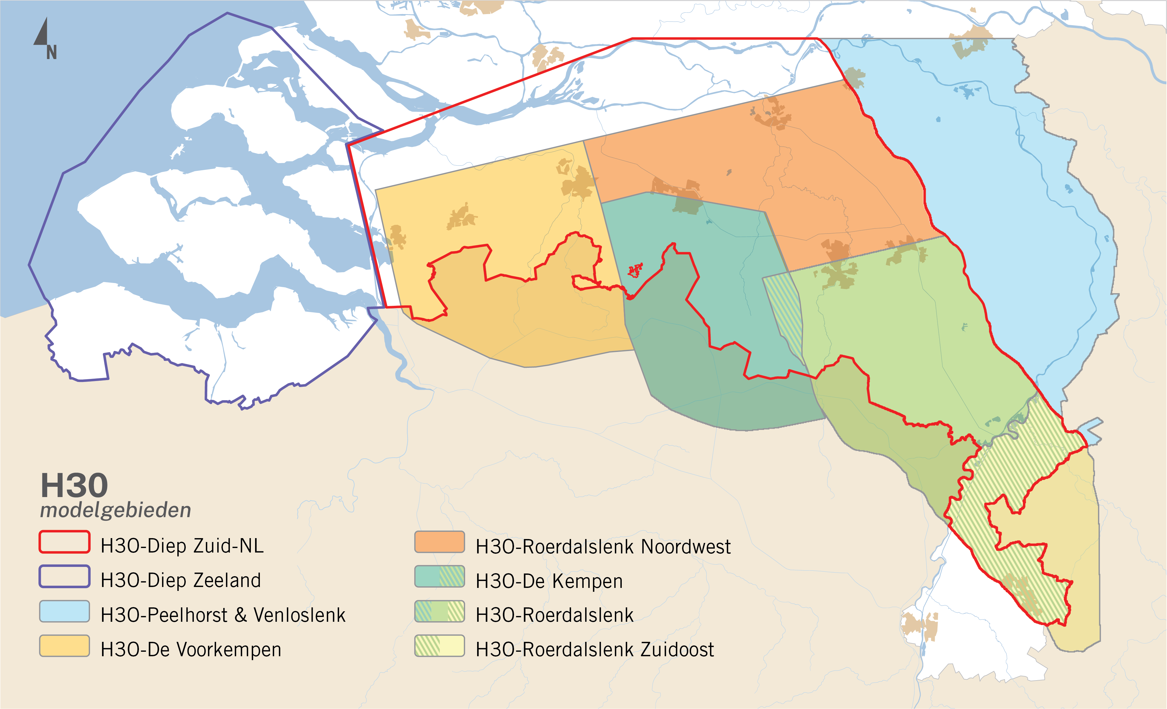 Overzicht H3O-projecten per september 2023, dus de (hydro)geologie van Nederlandse grensgebieden in 3D