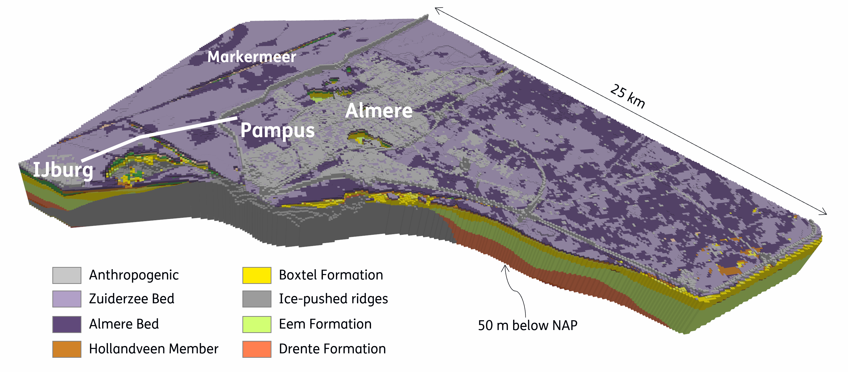 Map of GeoTOP Almere where the colours represent the stratigraphic unit
