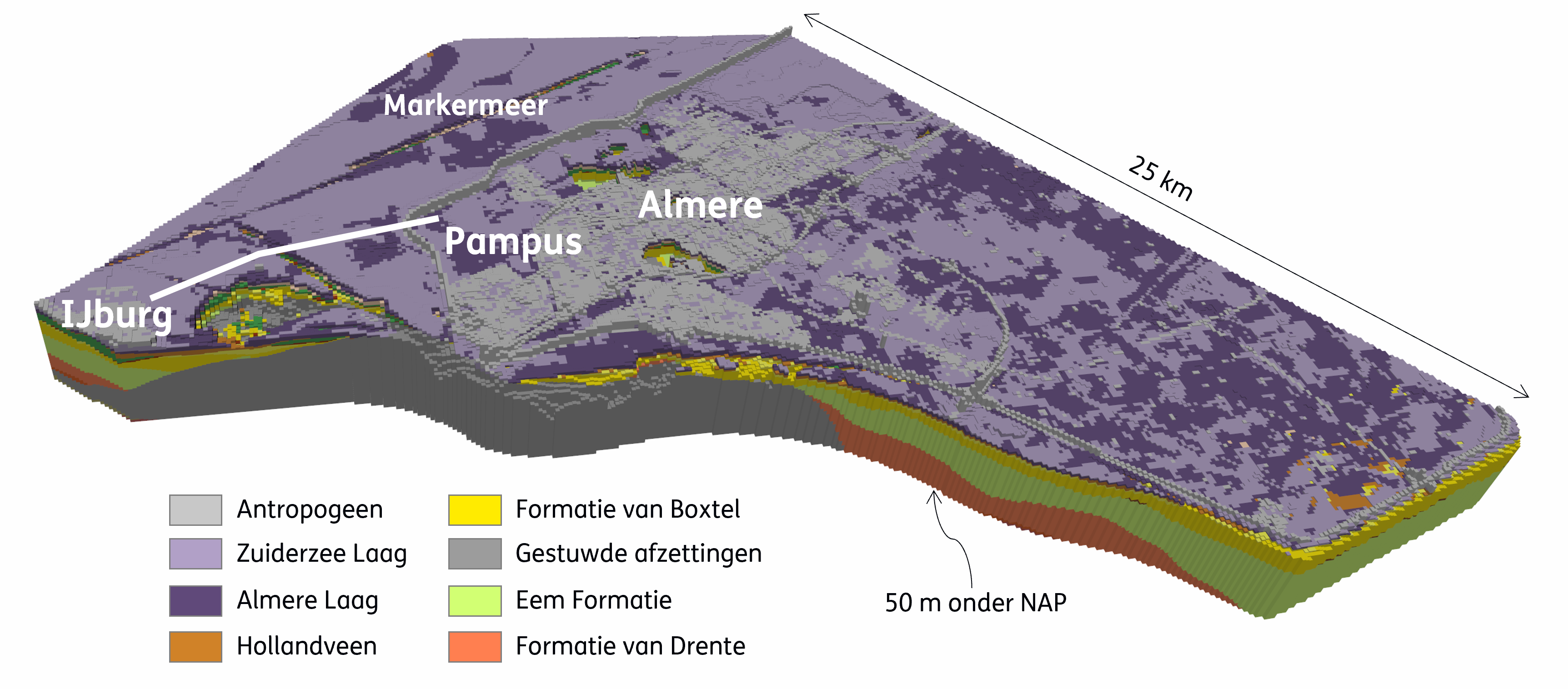 Kaart van modelgebied Almere met stratigrafie-aanduiding
