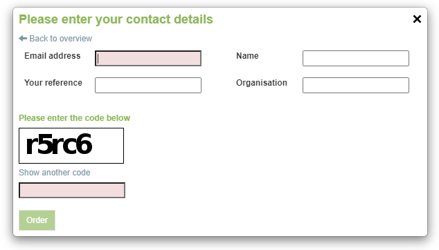 Contact form for requesting data